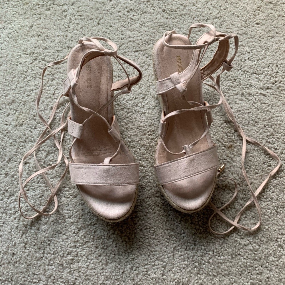 Pink Lace-up Espadrille Wedges